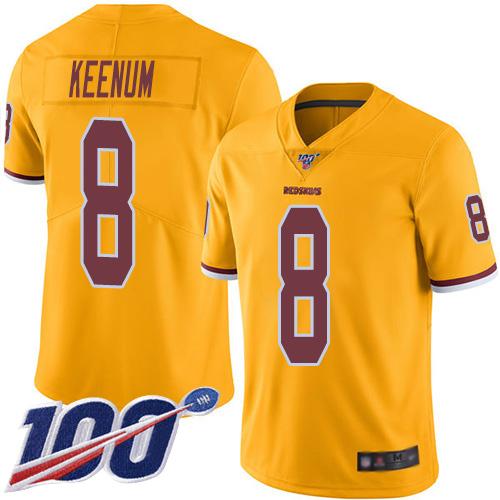 Washington Redskins Limited Gold Men Case Keenum Jersey NFL Football #8 100th Season Rush Vapor->women nfl jersey->Women Jersey